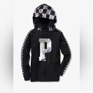 PINK VS CHECKERED FASHION SHOW RUNWAY BLING HOODIE LARGE